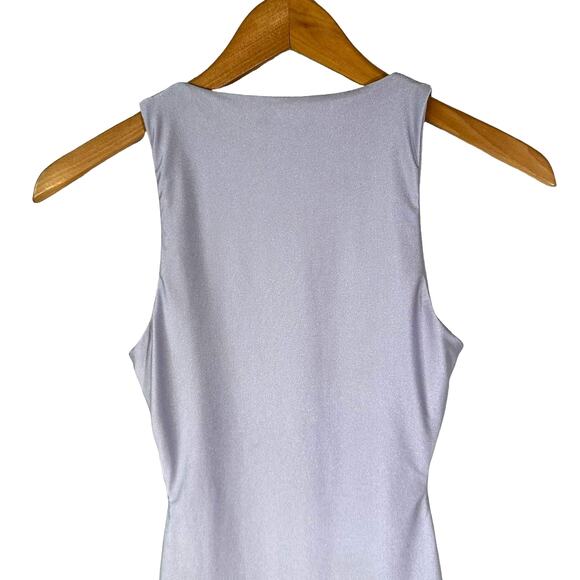 Naked Wardrobe New Women's V Neck Shine Bodycon Midi Dress Lavender Small - Picture 6 of 10